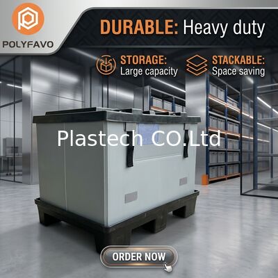 カスタムロゴ折りたたみパレットボックス、射出ブロー成形蓋とベース、動荷重300kg静荷重500kg、壁厚10mm 12mm